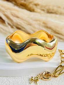 Bộ 3 vòng tay độc đáo, vòng tay vàng, vòng tay bản rộng, vòng tay bản lớn, bộ vòng tay, phong cách sang trọng, dành cho nữ. - Vàng - Xem 5