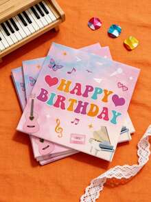 48pcs 13"X13" Party Disposable Napkins, Sweet Elements Design With Gradient Pink & Blue Background, Colorful "HAPPY BIRTHDAY" Letter Pattern And Musical Instruments, Suitable For Music Birthday Party, Girly Gathering, Spring Family Celebration - Multicolor - View 1