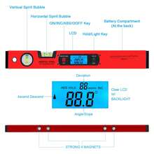Aleación de aluminio digital Buscador de ángulo magnético Inclinómetro Medidor Medidor Transportador Nivel 4 x 90 °, nivel digital preciso, Nivel Espiritual - Rojo - Ver 8