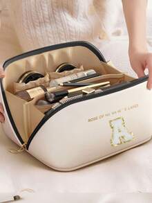 1pc Customized Letter A-Z Waterproof Makeup Bag, Multi-Functional Travel Toiletry Organizer, Large Capacity Cosmetic Storage Pouch, Bathroom Waterproof Organizer Bag, Suitable For Rings, Necklaces, Earrings, Brooches, Watches, Bracelets, Lipsticks, Eyeshadow Palettes, Contact Lenses, Bedroom Decor And Outdoor Travel Essentials - Multicolor - View 22