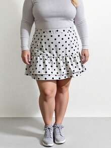 Women's Plus Size Skirt Stylish Dot Print High Waist Ruffled Hem A Line Skirt For Spring/Summer - White - View 3