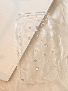 1 pieza Funda de teléfono transparente con patrón de corazón lindo y cobertura total de la lente, compatible con Apple 11 12 13 14 15 16 17 Pro Max, A55/54/53/52/51, S25/24/23/22/21 Series, - Transparente - Visão 2