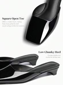 Women's Mules Low Kitten Heel Closed Square Toe Slip On Backless Dress Shoes,Size Fits Large - Cool Black - View 2