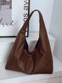 棕色超大号单肩包 - 柔软皮革慵懒手提包，适合日常休闲斜挎 棕色超大号单肩包 柔软皮革慵懒手提包 休闲日常斜挎包 大容量单肩包 慵懒肩包 棕色柔软皮革包 超大号休闲单肩包 - 咖啡 - 查看 5