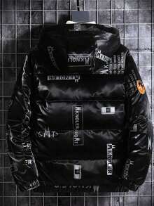 Men Winter Coats Wash Free Short Thickened Hooded Waterproof Jacket New Style Outdoor Windbreaker Cotton Padded Coat For Youth Students - 黑色 - 查看 4