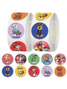 Paw Patrol 500张/卷 汪汪队立大功卡通可爱贴纸标签，卡哇伊贴纸，适用于DIY礼物、包装、装饰、派对礼品 - 彩色 - 查看 1