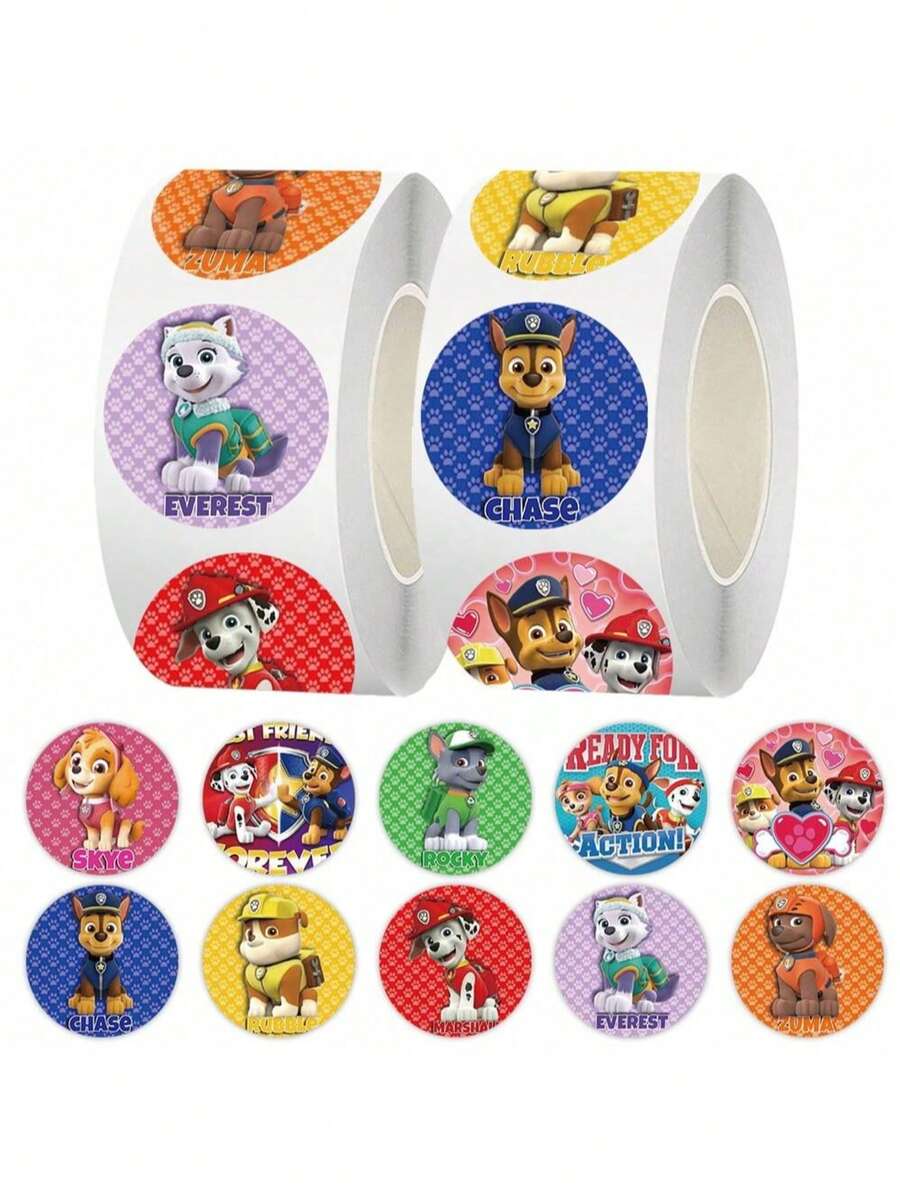 Paw Patrol 500张/卷 汪汪队立大功卡通可爱贴纸标签,卡哇伊贴纸,适用于DIY礼物、包装、装饰、派对礼品 - 彩色 - 查看 1