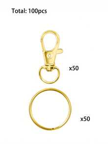 100pcs Christmas Lobster Clasp Keychains, 50pcs Key Chains, 50pcs Keyrings, DIY Craft, Valentine's Day Gift, Unisex, 1.25 Inch/32mm (10pcs Lanyards + 10pcs Keyrings) - Gold - View 15