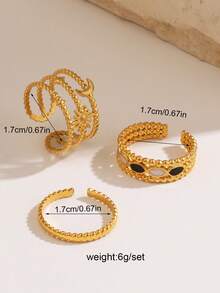 3pcs/Set Stainless Steel Minimalist Star & Moon Pattern Rings Set, Suitable For Women Everyday Wear - Multicolor - View 2