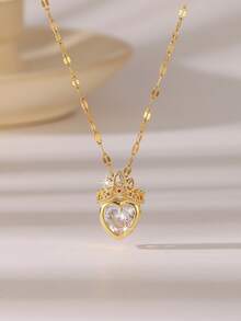 1 pieza Collar con colgante de corazón de acero inoxidable con circonita brillante, regalo exquisito para ocasiones especiales como el Día de San Valentín, el Día de la Madre, cumpleaños, etc.