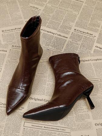 7cm High Heel Brown Ankle Boots & Short Boots, Comfortable & Fashionable Pointed Toe Slim Fit Elastic Boots For Women