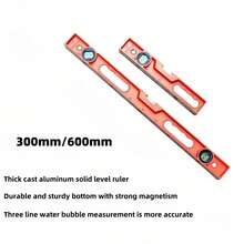1pc 600/300mm Horizontal Ruler, Solid Aluminum Alloy With Magnet, Balanced, Shockproof, Multi-Function Level Ruler - Burnt Orange - View 1