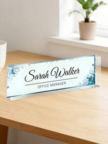 Customized Desktop Nameplate, 20 Styles Available, Customizable Text, Floral Transparent Acrylic Block, Personalized Office Decor Gift Suitable For Boss, Teacher, Colleague, Ladies And Gentlemen - Multicolor - View 28