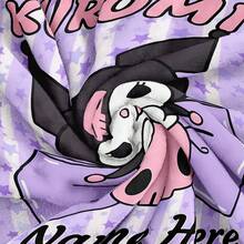 SANRIO 1pc Kuromi Themed Flannel Blanket, Customizable Name - Purple Star Striped Background With Kuromi's Classic Black And Purple Colorway - Suitable For All Seasons, Soft, Lightweight, Warm, Suitable For Sofa, Bed, Outdoor - Perfect Birthday And Holiday Gift For Family And Friends - 彩色 - 查看 9