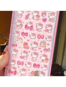 3D立体透明贴纸，日式可爱设计，梦幻甜美少女风，简约风格。采用可重复使用的高粘性背胶，安全无损粘贴。可装饰手机、笔记本电脑、水瓶等表面。（颜色随机发货）