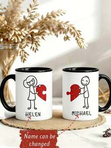 Customized Couple Coffee Mugs, Can Print Photos And Text, Customizable Names, Romantic Valentine's Day Gift, Cute And Unique Couple Gift | Personalized Name Mugs - Multicolor - View 1