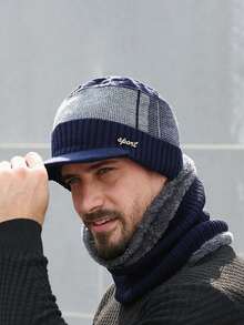 1 Set Men's Ear Warmer Knitted Hat And Scarf Set - Grey - View 5