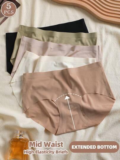 5条/包 无缝中腰提臀女士内裤，舒适弹力紧身透气平滑收腹内裤