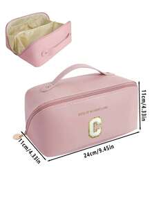 1个多隔层化妆包，大容量便携化妆包，多功能旅行化妆包，防水化妆包，浴室洗漱包，旅行洗漱包，旅行收纳包，女士洗漱包，轻便拉链化妆包，大容量双层化妆包（带隔层），圣诞节、万圣节、感恩节、母亲节礼物 - 粉色 - 查看 17