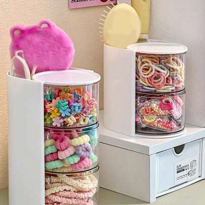 1 pieza Caja de almacenamiento con compartimentos giratorios multicapa, puede almacenar pasadores de pelo, corbatas, ligas para el cabello, también se puede usar como caja de exhibición de tocados, caja de almacenamiento a prueba de polvo, diseño de compartimento multifuncional que puede almacenar peines, gafas, brochas de maquillaje, también se puede usar como caja de accesorios, caja de regalo de cumpleaños, caja de almacenamiento de esponjas de maquillaje, regalo ideal para novia, madre, hermana, Día de San Valentín