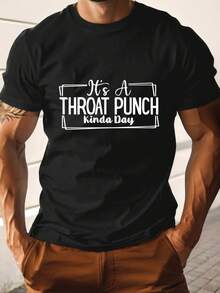 Camiseta gráfica para hombres; un día de golpe en la garganta; Elástica. Camiseta casual de verano con impresión blanca en negrita. Shorts Marrones Diseño con temática de playa. Perfecto para actividades al aire libre. Camiseta de Playa - Negro - Ver 7