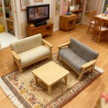 Miniature Realistic Double Sofa Model, Miniature Living Room Scene Prop Model Accessory, Pocket Scene DIY Decoration, Collectible Gift For Hobbyists And Enthusiasts - Multicolor - View 1