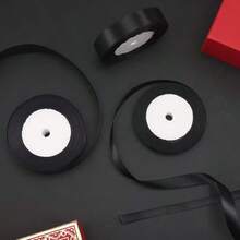 优雅黑色缎带 - 可重复使用的蝴蝶结缎带，单面闪亮手工缎带，适用于婚礼装饰、礼品包装、编发、DIY手工 - 厚实质感缎带 - 黑色 - 查看 5