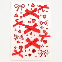 1PC Pink&Red Fabric Bow And Rhinestone Stickers, For Nail Art Scrapbook Creative Crafts Decoration, Facial Makeup Stickers, Ideal Choice For Giving Gifts
