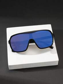 1 PC Men's Large Shield-Shaped Frame Sports Glasses Large-Frame Glasses, Make A Statement Protection For Outdoor Sports Cycling With Glasses Box - Multicolor - View 7