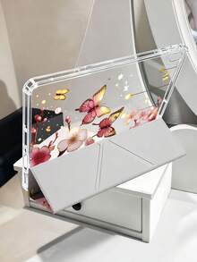 蝴蝶花朵图案 iPad 保护套，兼容 iPad Air 4/5 (10.9 英寸)、iPad 7/8/9 (10.2 英寸)（带 Apple Pencil 插槽），也适用于 Tab S6 (10.4 英寸)、Tab A7 Lite (8.7 英寸)，皮革材质，是返校季、情人节、新年礼物的理想之选，卡通风格平板电脑保护套 - 彩色 - 查看 5