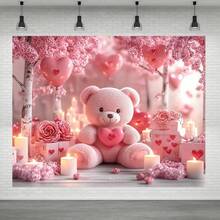 1 tấm phông nền trang trí ngày Valentine hình gấu bông màu hồng - Thiết kế trái tim và bóng bay lãng mạn, chất liệu polyester, thích hợp cho phòng khách, phòng ngủ, văn phòng, sinh nhật, kỷ niệm và trang trí tiệc, sử dụng trong nhà/ngoài trời, trang trí ngày Valentine. - Nhiều màu - Xem 5