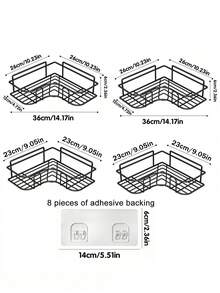 1/2 件黑色三角形多用途自粘式壁挂式转角收纳架，适用于浴室、厨房、化妆品、淋浴间，家居浴室装饰浴室收纳架，秋季装饰，返校季 - 黑色 - 查看 14
