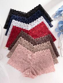 7pcs Women's Lace Patchwork Semi-Transparent Sexy Low-Rise Panties In Multiple Colors