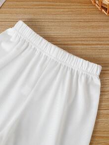 2pcs/Set Kids' Summer Short Sleeve T-Shirt & Shorts Outfit, Lightweight Printed Top & Bottoms, Suitable For Boys & Girls Aged 4-12 - White - View 7