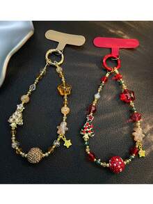 合金奢华多元素1件套圣诞全镶钻姜饼人装饰品圣诞树手机钥匙链水晶挂绳礼品派对 - 彩色 - 查看 2