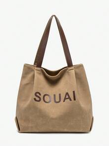 MIYIN Bolsa Tote Retrô com Estampa de Letras na Cor Cáqui, Bolsa Portátil com Zíper, Presente Ideal para Amigas, Bolsa Tote Portátil e Versátil para Professoras, Bolsa de Linho para Agradecimento às Professoras, Presente para Mulheres, Presente para o Dia das Professoras, Bolsa de Ombro Grande em Estilo Retrô, Presente Perfeito para Mulheres, Mães, Professoras, Amigas, Presente de Agradecimento às Professoras, Bolsa Ideal para Compras e Presentes de Fim de Ano para Profissionais, Perfeita para Escritório, Universidade, Trabalho, Negócios, Deslocamento Diário, Atividades ao Ar Livre, Viagens e Passeios.