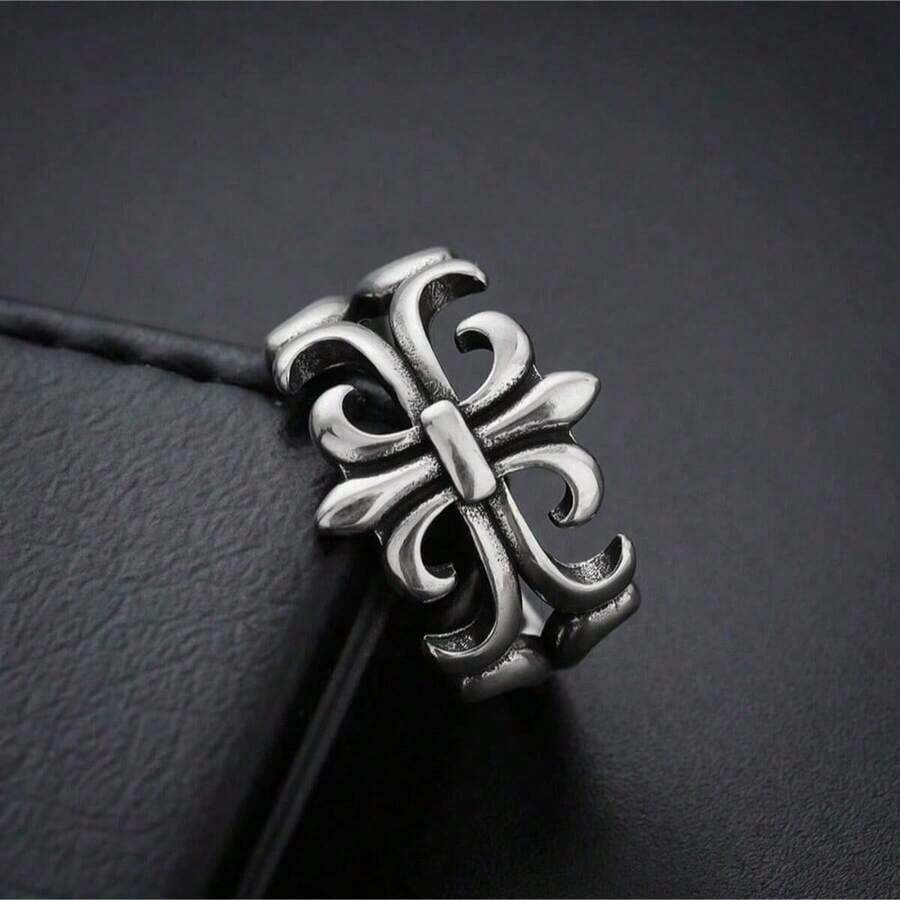 1pc Punk Style Stainless Steel Ring, Cool Men, Party Accessory - Cross Open Ring - View 1