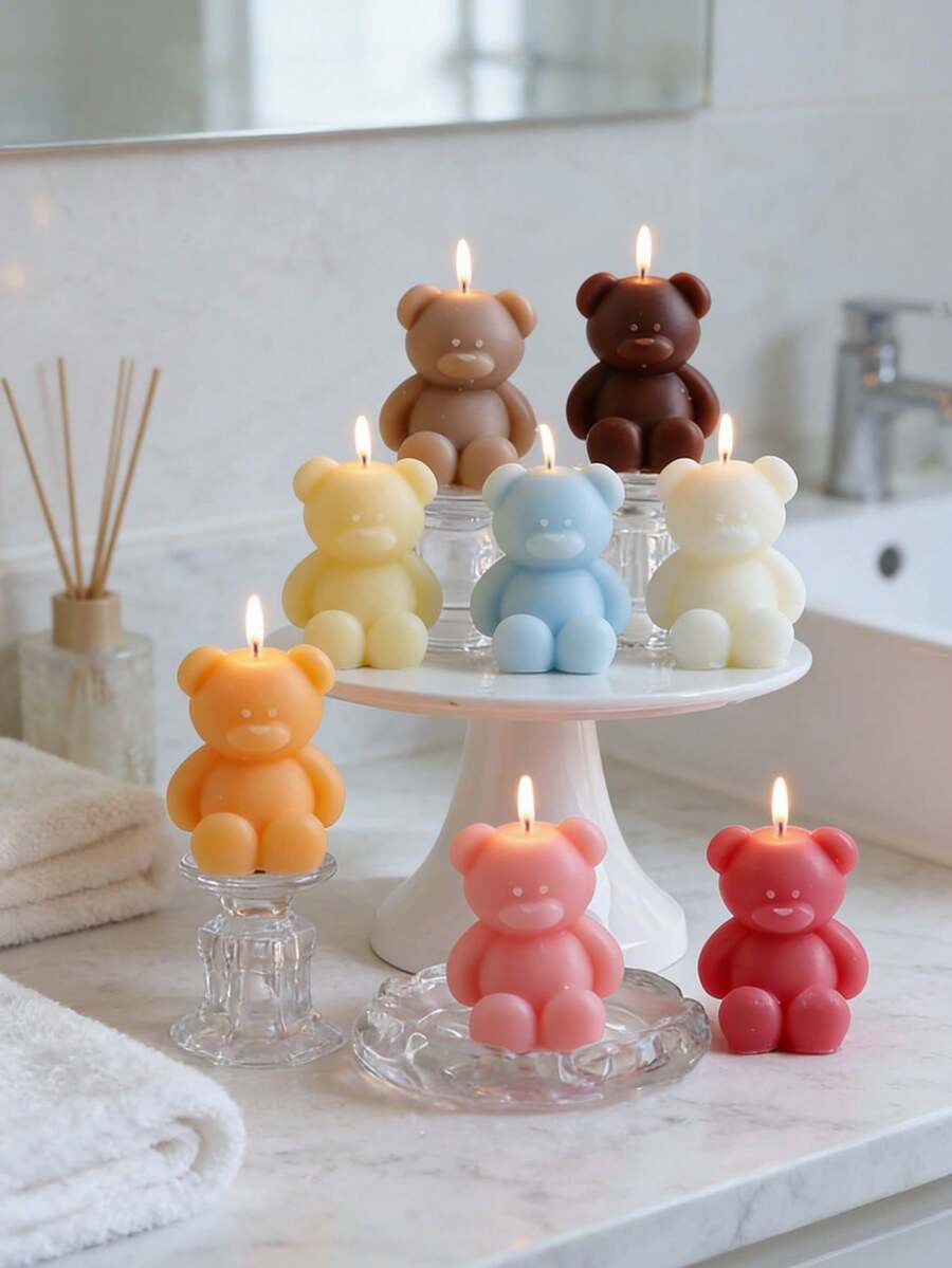 可爱小熊香氛蜡烛，迷你莫兰迪小熊香氛蜡烛，持久留香卧室香氛蜡烛，手工香氛蜡烛礼品，家居装饰及拍照道具，家用，女士生日礼物，DIY香氛蜡烛，时尚家居卧室装饰，情人节礼物，生日礼物，奢华装饰，装饰蜡烛，女士礼物