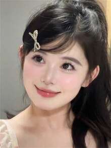 2个装女士时尚优雅闪亮水钻合金蝴蝶结鳄鱼夹发夹，刘海/侧发夹，适合节日、派对、度假、日常外出、波西米亚风派对等场合，优雅时尚 - 彩色 - 查看 3