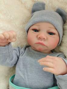 Lifelike 17"/43cm Reborn Baby Doll, Full Silicone Vinyl Girl/Boy Body Handmade Art Doll, Like A Real Baby, 3D Painted Skin, Visible Veins Vinyl Limbs, Realistic Hand Painted Hair,Anatomically Accurate - Perfect Collectible Art Doll Christmas Gift/Birthday Gift/Thanksgiving Gift - Grey - View 6