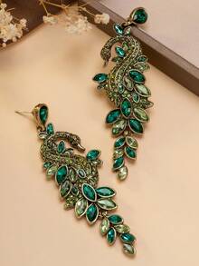 1 Đôi bông tai đính đá thủy tinh màu xanh lục bảo dành cho nữ, bông tai tua rua dài sang trọng, phụ kiện thanh lịch cho váy dạ hội. - màu xanh lá - Xem 6