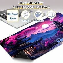 1pc High-Definition Extra Large Japanese Pagoda & Landscape Desian Gaming Mouse Pad Non-Slip Premium Base Precision Stitched Edges, Rectangular Desk Mat For Office Study, Home Decor - Multicolor - View 9