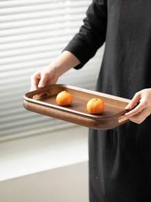 1pc Walnut Wood Tray With Handle Design, Suitable For Serving Food, Snacks, Beverages, Sushi, Steak, Pizza, Desserts, Cakes, Breads, Breakfast Tray, Coffee Tray, Tea Tray, Charcuterie Board, Ramadan, Valentine's Day, Chinese New Year - Maroon - View 5