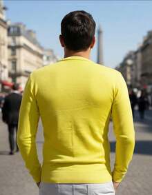 Men's Cold Weather Blouse | Men's Knitted Sweater | Winter Knitted Wool Pullover Long Sleeve V-Neck - 黃色 - 查看 6