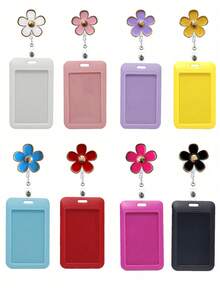 1pc Retractable Badge Reel With Flower Design, Durable ID Card Holder, English Lettering, Other Material, With Ideal Gift For Nurses, Ladies, Colleagues - one-size - View 1