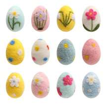 4pcs Handmade Wool Felt Easter Eggs - Colorful And Textured Eggs Decorated With Floral And Bunny Patterns, Handcrafted Ornaments Suitable For Tabletop Decor, Room Decoration, Craft Making, Easter Display, Party Decoration And Spring Home Decor - Multicolor - View 11
