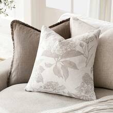 1pcs Faux Linen Floral Vintage Throw Pillow Covers Neutral Accent Print Decorative Cushion Covers Farmhouse Boho Home Decor For Sofa Chair Couch Bedroom Living Room,18*18 Inch,Blue Single-Sided Print Without Zipper - Màu Xám nhạt - Xem 2