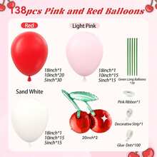 138 Stücke rosa und rote bogenförmige Ballonüberzüge, mit langen roten Ballons, Kirsch-Aluminiumfolie-Ballons, hellrosa Ballons, weiße Ballons und grüne Ballons. Sie eignen sich für die Dekoration von Babyfeiern und Kindergeburtstagsfeiern. - Verschiedenfarbig - Übersicht 7