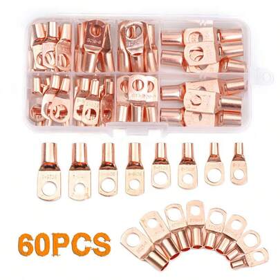 Copper 60pcs Peel Copper Terminal Box, Copper Terminal, SC Series Bare Terminal, Cold-Pressed Terminal Head