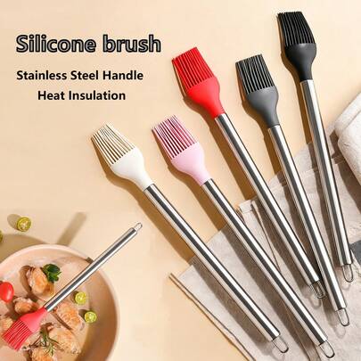 Rostfritt stål silikon värmebeständig köksborste set, hushållsoljeborste, grillverktyg, grillborste, silikonborste, hett föremål
